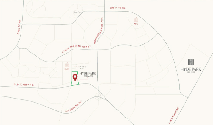 Location of Hyde Park Terraces in New Cairo